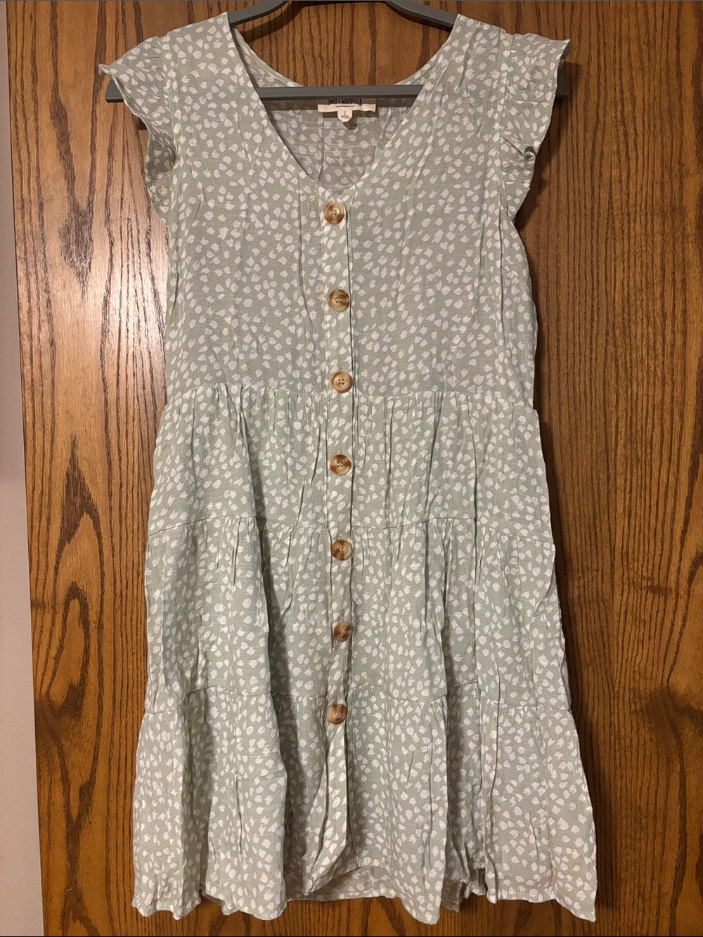 Girls' Sage Green Button-Front Sun Dress